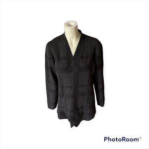 Eileen Fisher Merino Wool Windowpane Open Front Cardigan-jacket